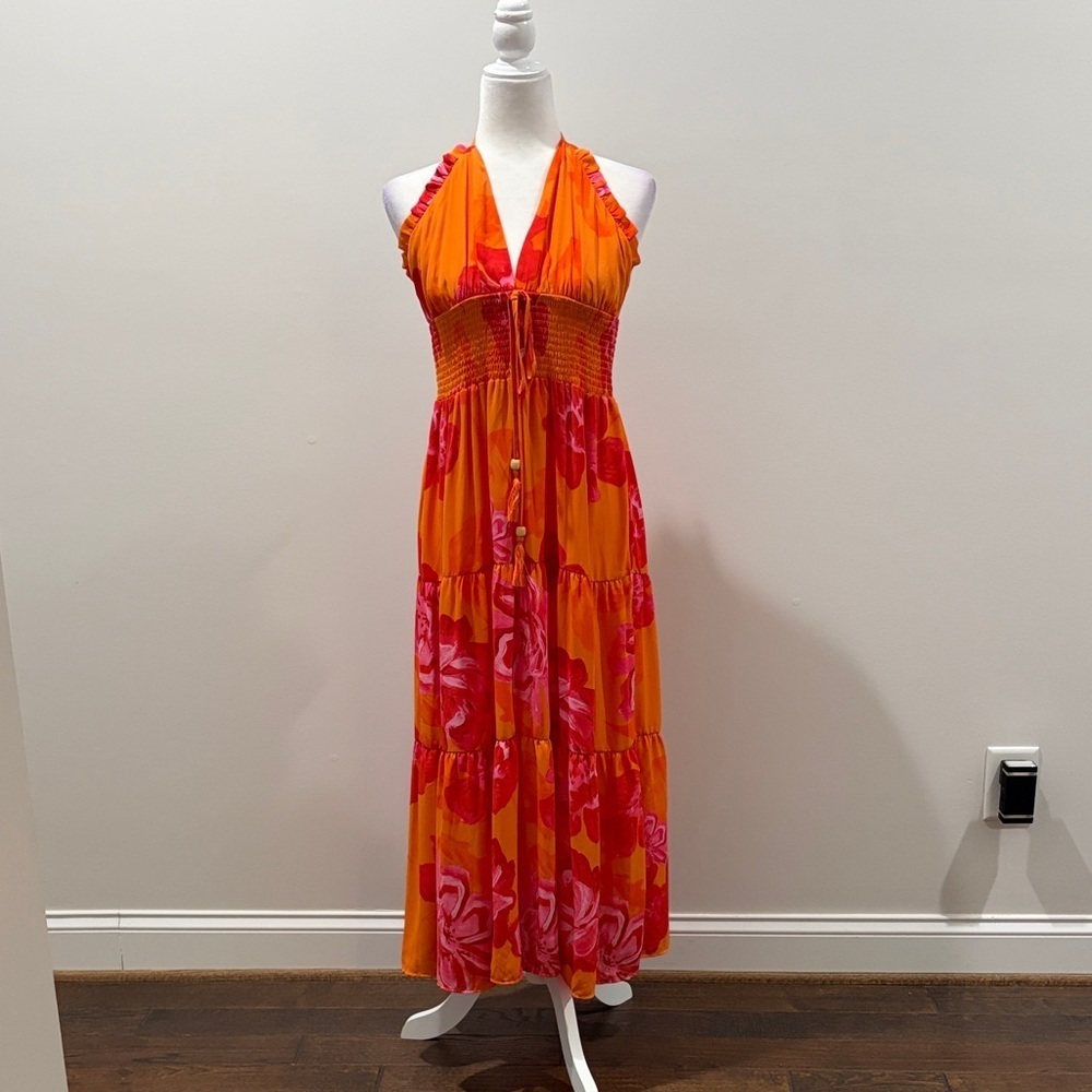 👗Host Pick👗 Vibrant Orange and Pink Halter Maxi Dress